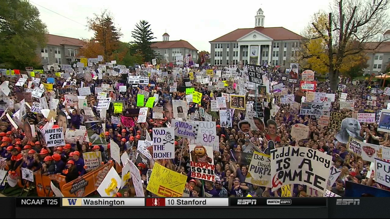 Illustration for article titled Lee Corso Does Butt Chugs: Today's James Madison College GameDay Sign Roundup